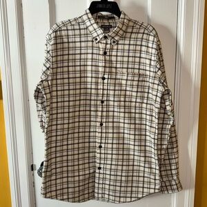 Eddie Bauer Tan Plaid Button-Down Flannel Shirt Men's Medium Slim